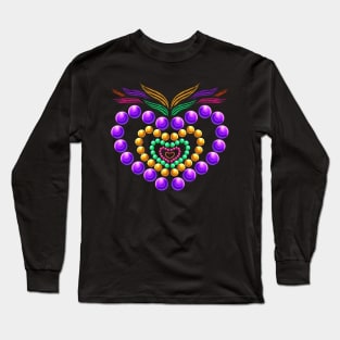 Purple, Yellow Golden And Green Beads Heart For Mardi Gras Long Sleeve T-Shirt